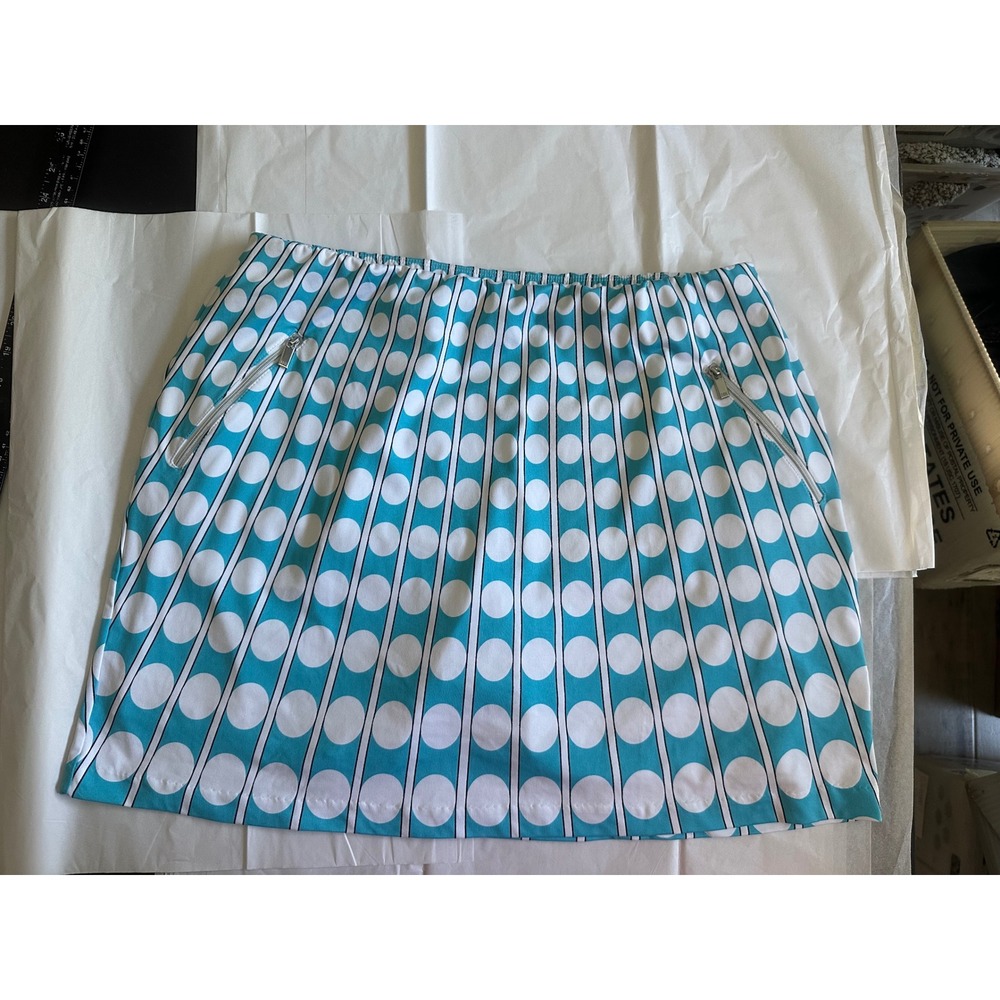 Tail Tech Golf Skort  Large Turquoise White Polka Dot Athletic Skirt Zipper